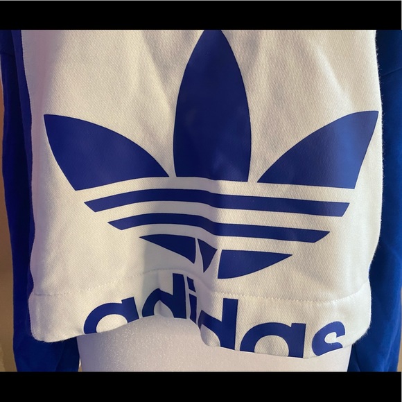 Adidas Cropped Blue & White Pullover Half Zip Loose Fit Sweatshirt- Sz Small - Picture 4 of 5